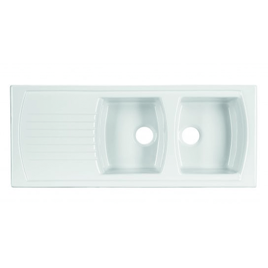 Fine Fireclay Double Sink (LUSITANO-120) Gloss White