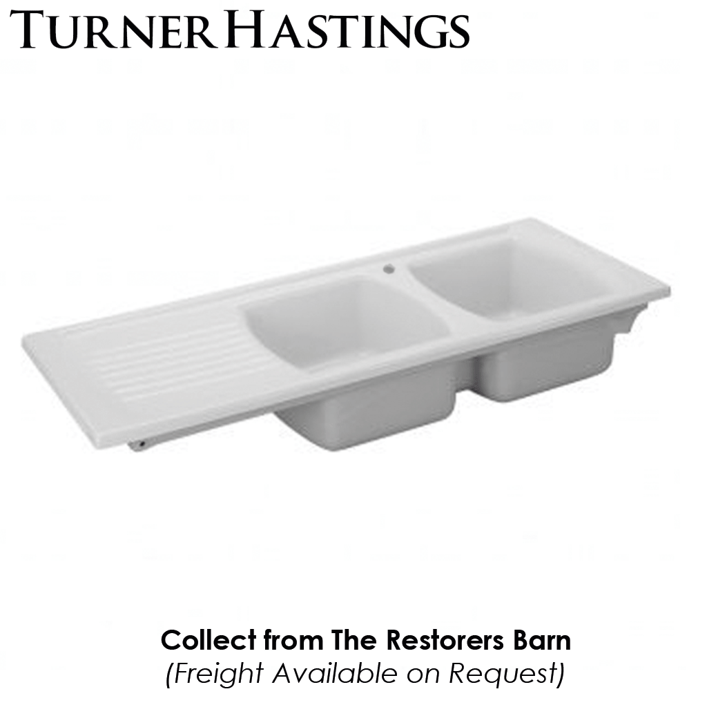 Fine Fireclay Double Sink (LUSITANO-120) Gloss White - 1 Tap Hole (Left Hand Drainer)