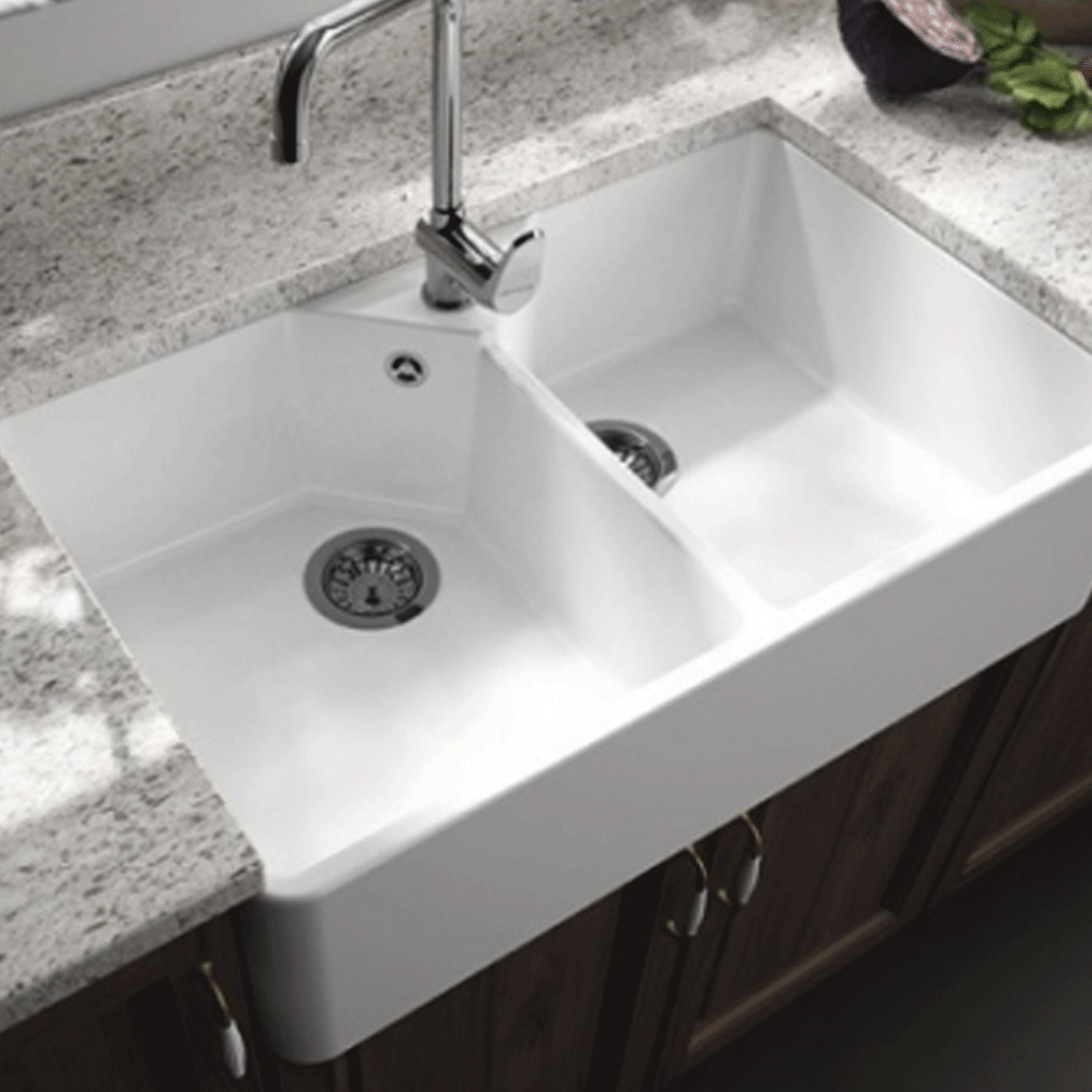 Fine Fireclay Double Sink (CHESTER-80) Gloss White with Overflow - 1 Tap Hole
