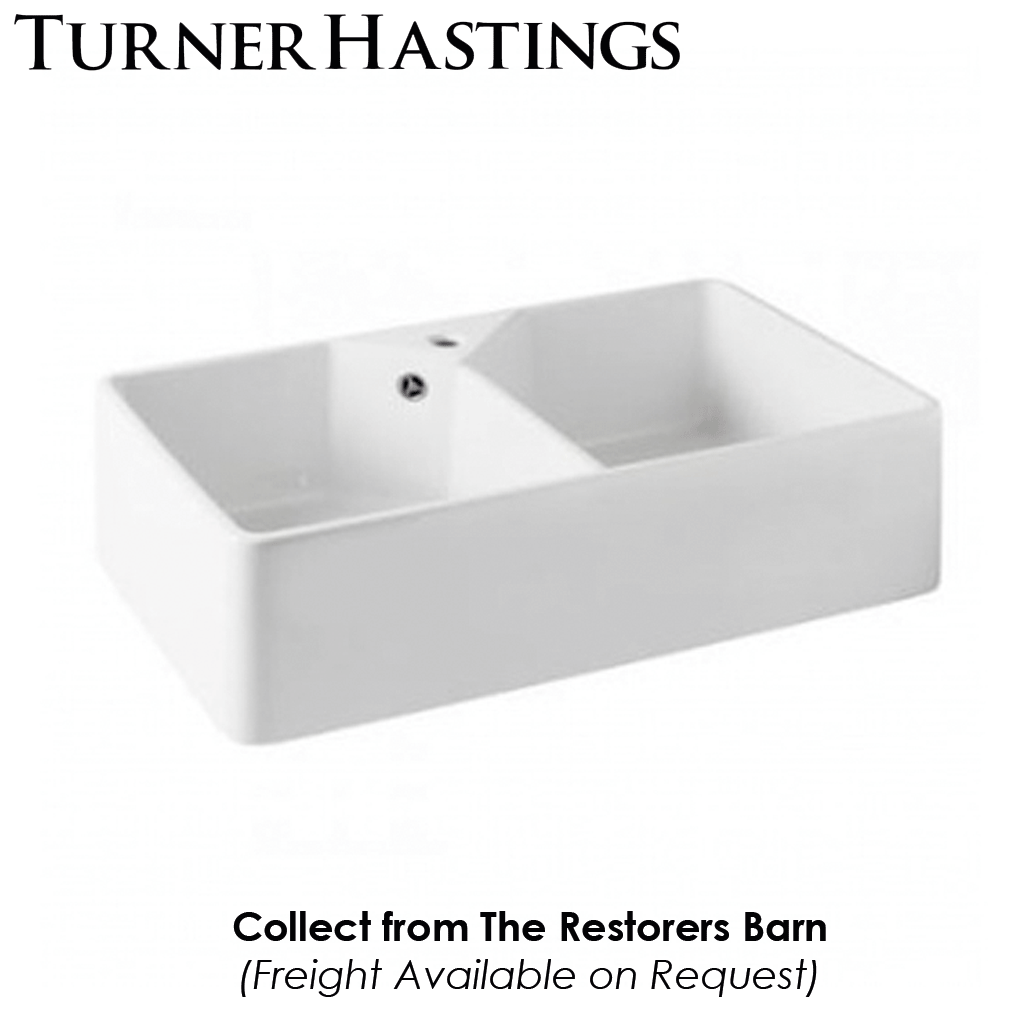 Fine Fireclay Double Sink (CHESTER-80) Gloss White with Overflow - 1 Tap Hole