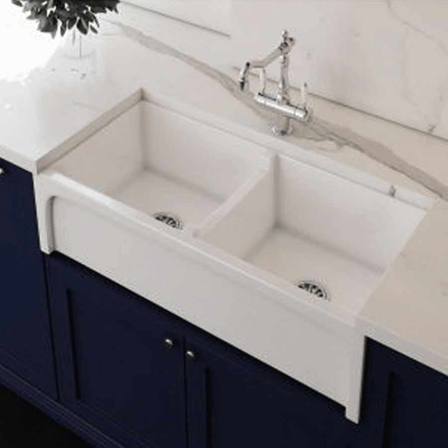 Fine Fireclay Double Sink (PATRI-100) Gloss White